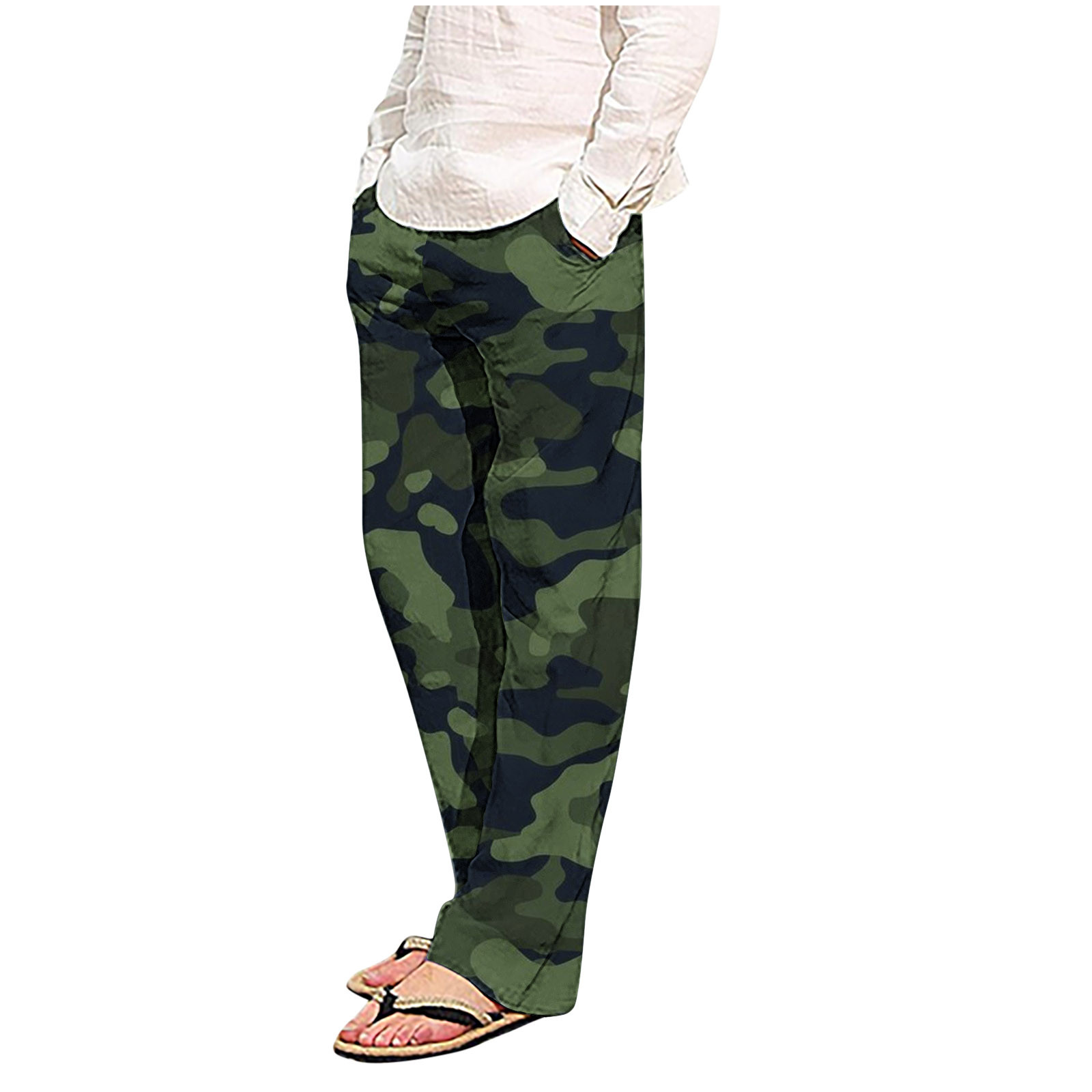 Zynviq Army Green Men Pants Plus Elastic Waist Camouflage Loose Fit Pajama Pants Plus Size Pants Men L